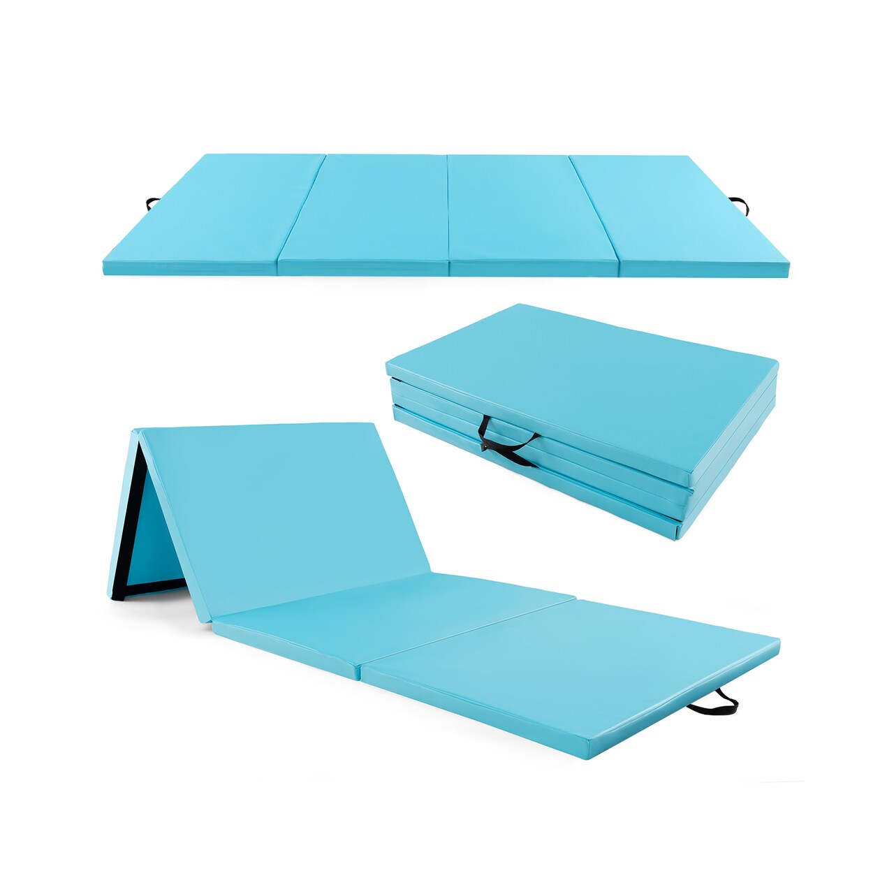 2 Inch Thick Folding Exercise Mat 120 x 48 Gym Mat EPE Foam Padding PU Leather Surface with Carry Handles Hook Loop Connection for Training Use